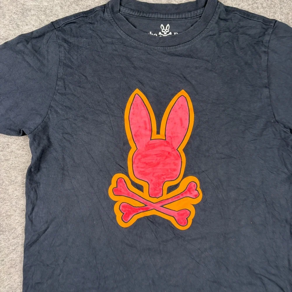 Psycho Bunny T Shirt Boys Large 14/16 Black Neon Graphic Logo Pima Cotton